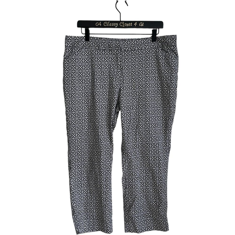Laundry By Shelli Segal Black & White Cotton Capri Print Pants Size 14
